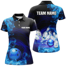 Load image into Gallery viewer, Blue Flame Fire Bowling Polo, Quarter Zip Shirt For Women Custom team bowling jersey, Gift for Bowlers NQS8447