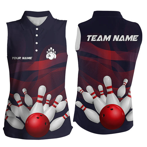 Custom Purple and Red Gradient Bowling Sleeveless Polo Shirt, Personalized Bowling Team Jersey NQS8897