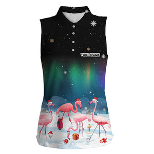 Funny Christmas Flamingo Women sleeveless polo shirt custom ladies golf tops Flamingo golf gifts NQS8899