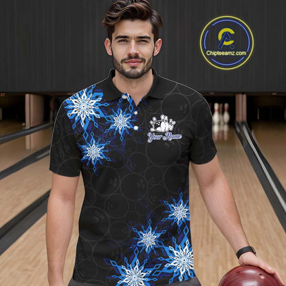 Blue snowflake black camo Christmas Bowling Shirts For Men custom bowling team jerseys, bowling gifts NQS11028