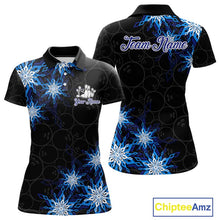 Load image into Gallery viewer, Blue snowflake black camo Christmas Bowling Shirt For Women custom bowling team jersey, bowling gifts NQS11028