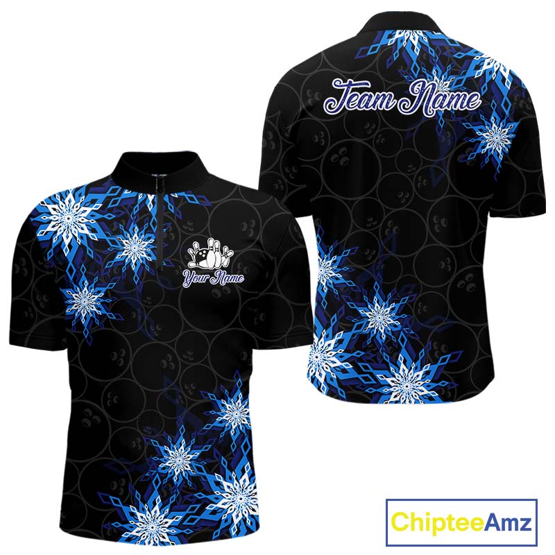 Blue snowflake black camo Christmas Bowling Shirts For Men custom bowling team jerseys, bowling gifts NQS11028