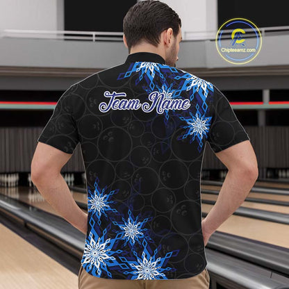 Blue snowflake black camo Christmas Bowling Shirts For Men custom bowling team jerseys, bowling gifts NQS11028