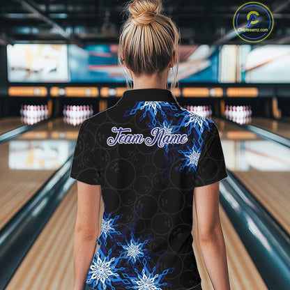 Blue snowflake black camo Christmas Bowling Shirt For Women custom bowling team jersey, bowling gifts NQS11028