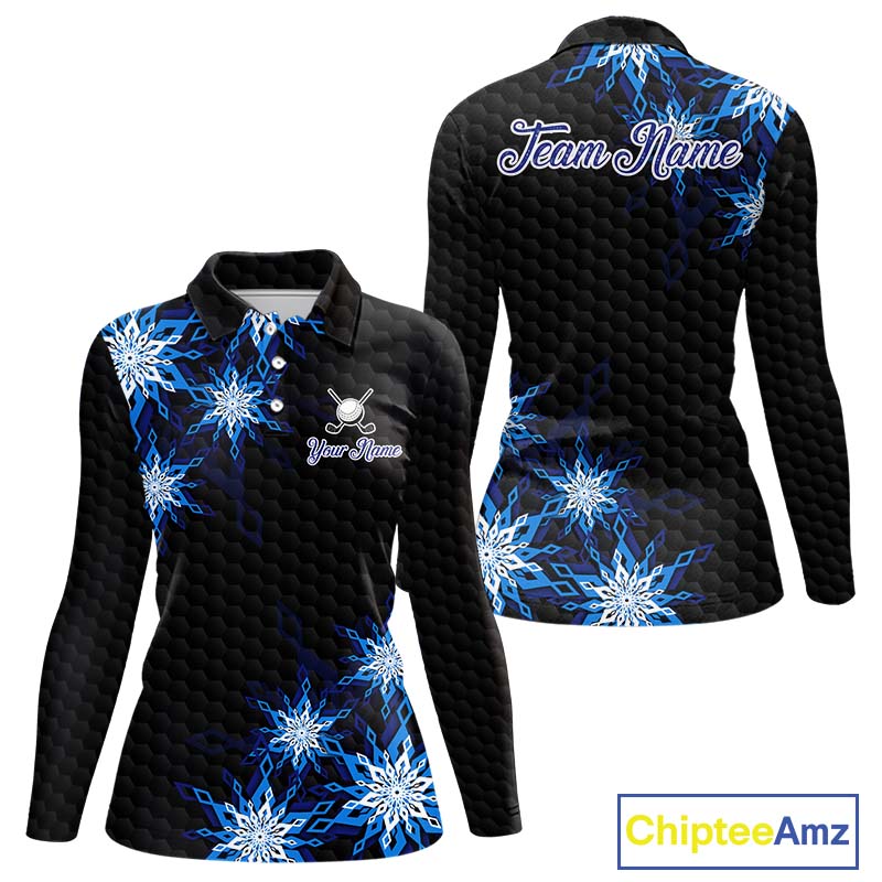 Blue snowflake black camo Christmas Women Golf Polo shirts custom ladies golf outfit, best golf gifts NQS11029