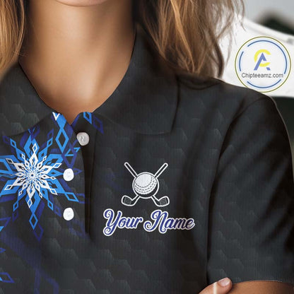Blue snowflake black camo Christmas Women Golf Polo shirts custom ladies golf outfit, best golf gifts NQS11029