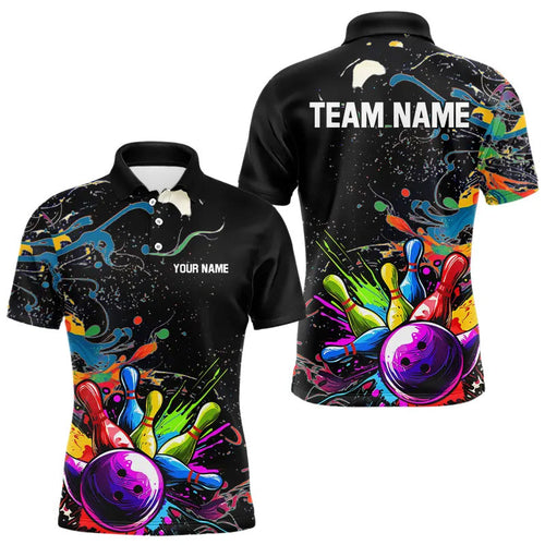 Colorful Splash Bowling Polo, Quarter Zip Shirt for Men Custom Bowling Team shirts for bowlers NQS9146