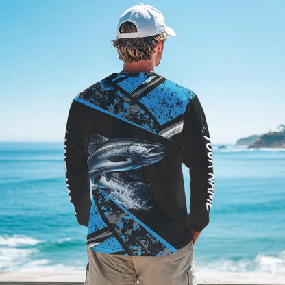 Chinook Salmon fishing Blue camo Long Sleeve Performance Fishing Shirt custom Salmon fishing jerseys NQS9347