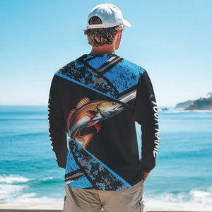 Redfish Drum fishing Blue camo Long Sleeve Performance Fishing Shirt custom Redfish fishing jerseys NQS9348