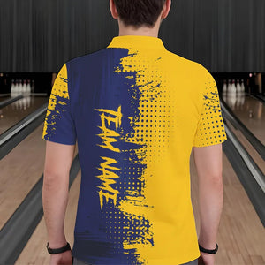 Blue and Yellow Bowling Polo, Quarter Zip shirts for Men Custom Bowling Team Jerseys NQS9354