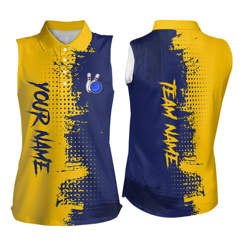 Blue and Yellow Bowling Sleeveless Polo shirt Custom Bowling Team Jerseys NQS9354