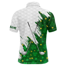 Load image into Gallery viewer, Green clover pattern St Patrick's day custom white Mens golf polo shirts, team mens golf tops NQS11421