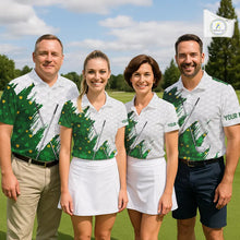 Load image into Gallery viewer, Green clover pattern St Patrick's day custom white Womens golf polo shirts, team ladies golf tops NQS11421
