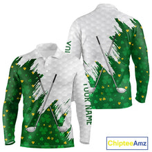 Load image into Gallery viewer, Green clover pattern St Patrick's day custom white Mens golf polo shirts, team mens golf tops NQS11421