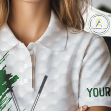 Load image into Gallery viewer, Green clover pattern St Patrick's day custom white Womens golf polo shirts, team ladies golf tops NQS11421