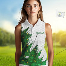 Load image into Gallery viewer, Green clover pattern St Patrick's day custom white Women Sleeveless polos, team ladies golf tops NQS11421