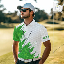 Load image into Gallery viewer, Green and White St Patrick's day pattern custom Mens golf polo shirts, team golf attire for men NQS11422