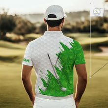 Load image into Gallery viewer, Green and White St Patrick's day pattern custom Mens golf polo shirts, team golf attire for men NQS11422
