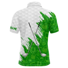 Load image into Gallery viewer, Green and White St Patrick's day pattern custom Mens golf polo shirts, team golf attire for men NQS11422