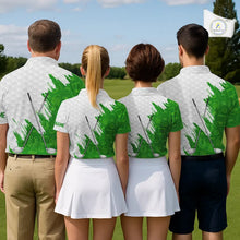 Load image into Gallery viewer, Green and White St Patrick's day pattern custom Mens golf polo shirts, team golf attire for men NQS11422