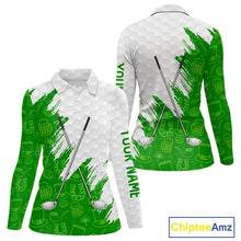 Load image into Gallery viewer, Green and White St Patrick's day pattern custom Womens golf polo shirts, team golf attire for ladies NQS11422
