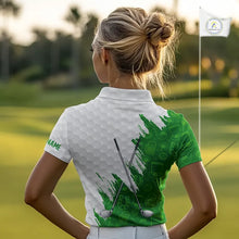 Load image into Gallery viewer, Green and White St Patrick's day pattern custom Womens golf polo shirts, team golf attire for ladies NQS11422