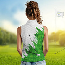 Load image into Gallery viewer, Green and White St Patrick's day pattern custom Women Sleeveless polos, team golf attire for ladies NQS11422