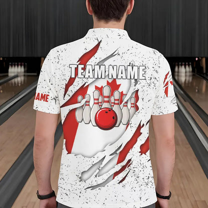 Personalized Canadian Flag Grunge pattern Bowling Shirts For Men Custom Canada Bowling Team Jerseys NQS9495
