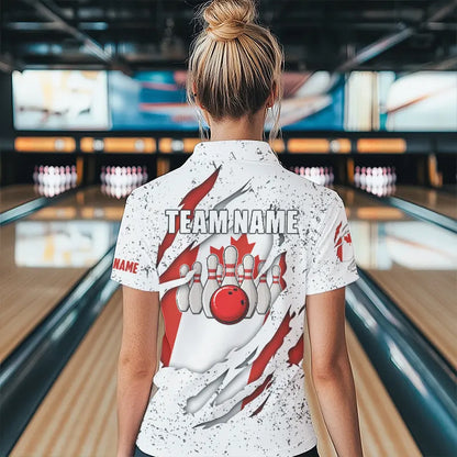 Personalized Canadian Flag Grunge pattern Bowling Shirts For Women Custom Canada Bowling Team Jerseys NQS9495