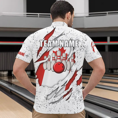 Personalized Canadian Flag Grunge pattern Bowling Shirts For Men Custom Canada Bowling Team Jerseys NQS9495