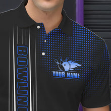 Load image into Gallery viewer, Personalized Black and Blue Flame Bowling Polo, Quarter Zip Shirts For Men Custom Bowling Team Jerseys NQS9497