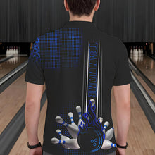 Load image into Gallery viewer, Personalized Black and Blue Flame Bowling Polo, Quarter Zip Shirts For Men Custom Bowling Team Jerseys NQS9497