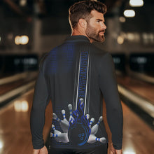 Load image into Gallery viewer, Personalized Black and Blue Flame Bowling Polo, Quarter Zip Shirts For Men Custom Bowling Team Jerseys NQS9497