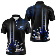 Load image into Gallery viewer, Personalized Black and Blue Flame Bowling Polo, Quarter Zip Shirts For Men Custom Bowling Team Jerseys NQS9497