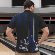 Load image into Gallery viewer, Personalized Black and Blue Flame Bowling Polo, Quarter Zip Shirts For Men Custom Bowling Team Jerseys NQS9497
