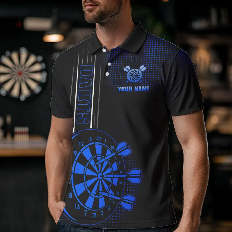 Personalized Black and Blue Darts Polo, Quarter Zip Shirt For Men Custom Dart Outfit Team Jerseys NQS9498