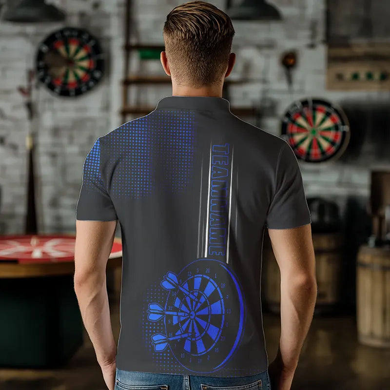 Personalized Black and Blue Darts Polo, Quarter Zip Shirt For Men Custom Dart Outfit Team Jerseys NQS9498