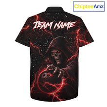 Load image into Gallery viewer, Custom Black And Red Lightning Thunder Skull Reaper Bowling Button-up Shirt, Hawaiian Bowling Jerseys NQS11623