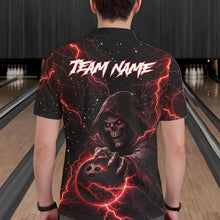 Load image into Gallery viewer, Custom Black And Red Lightning Thunder Skull Reaper Bowling Shirts For Men, Bowling Team Jerseys NQS11623