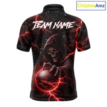 Load image into Gallery viewer, Custom Black And Red Lightning Thunder Skull Reaper Mens Golf Polo Shirt, men's golf apparel NQS11624