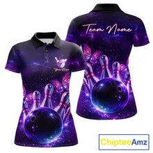 Load image into Gallery viewer, Custom Purple Galaxy Butterfly Bowling Shirts For Women, Bowling Team Shirt With Butterflies NQS11627