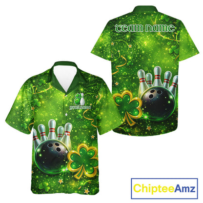 Happy St Patrick's Day Green and Gold Shamrock Bowling Button-up Shirts Custom Team Bowling Jersey NQS11630