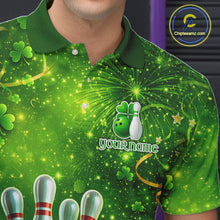 Load image into Gallery viewer, Happy St Patrick's Day Green and Gold Shamrock Bowling Shirts For Men Custom Team Bowling Jersey NQS11630