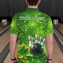 Load image into Gallery viewer, Happy St Patrick's Day Green and Gold Shamrock Bowling Shirts For Men Custom Team Bowling Jersey NQS11630