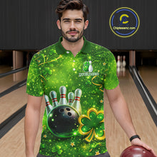 Load image into Gallery viewer, Happy St Patrick's Day Green and Gold Shamrock Bowling Shirts For Men Custom Team Bowling Jersey NQS11630