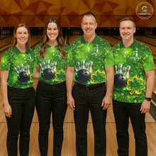 Load image into Gallery viewer, Happy St Patrick's Day Green and Gold Shamrock Bowling Shirts For Men Custom Team Bowling Jersey NQS11630