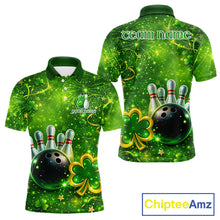 Load image into Gallery viewer, Happy St Patrick's Day Green and Gold Shamrock Bowling Shirts For Men Custom Team Bowling Jersey NQS11630