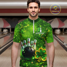 Load image into Gallery viewer, Happy St Patrick's Day Green and Gold Shamrock Bowling Shirts For Men Custom Team Bowling Jersey NQS11630