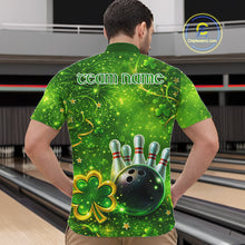 Load image into Gallery viewer, Happy St Patrick's Day Green and Gold Shamrock Bowling Shirts For Men Custom Team Bowling Jersey NQS11630