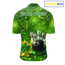 Load image into Gallery viewer, Happy St Patrick's Day Green and Gold Shamrock Bowling Shirts For Men Custom Team Bowling Jersey NQS11630